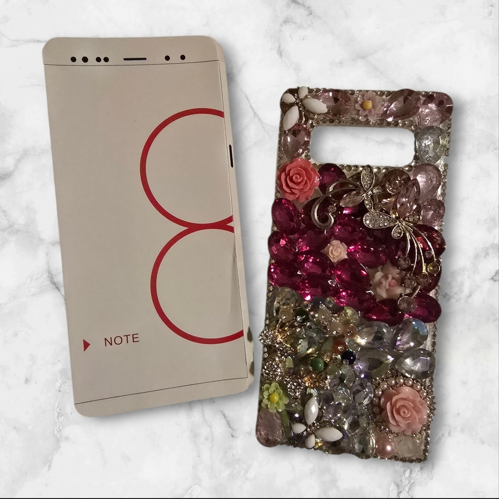Galaxy Note 8 Floral Gemstone Phone Case - Pink and Multicolor
